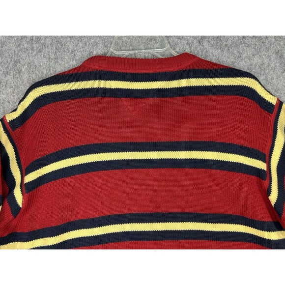 Tommy Hilfiger Men's XXL Red Sweater 100% Cotton Classic Casual Striped Heavy - Picture 3 of 7